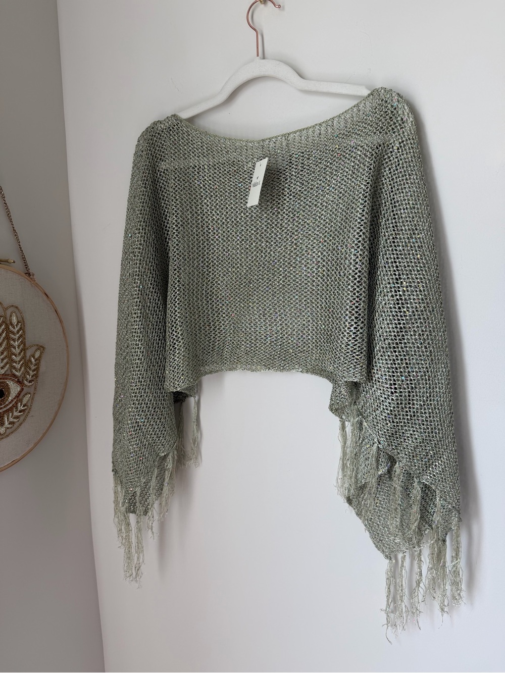 green knit sequins Fringe Poncho Shrug